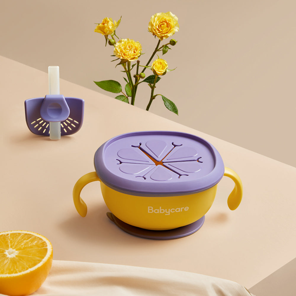 Babycare 3-in-1 Baby Feeding Bowl with Straw – Suction Snack & Soup Bowl with Handles