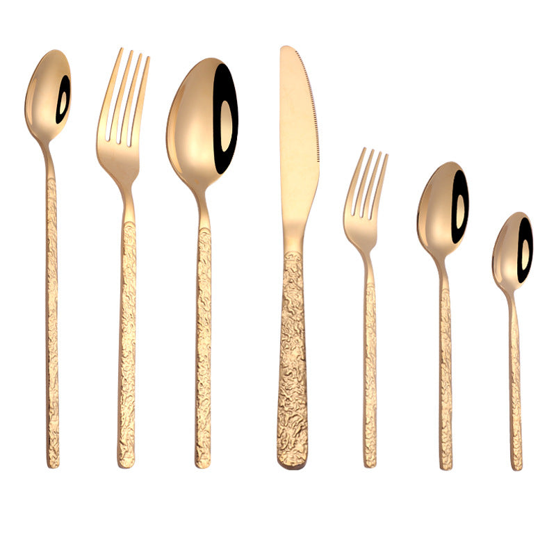 Western Steak Cutlery Set – Embossed Textured Handle Knife & Fork