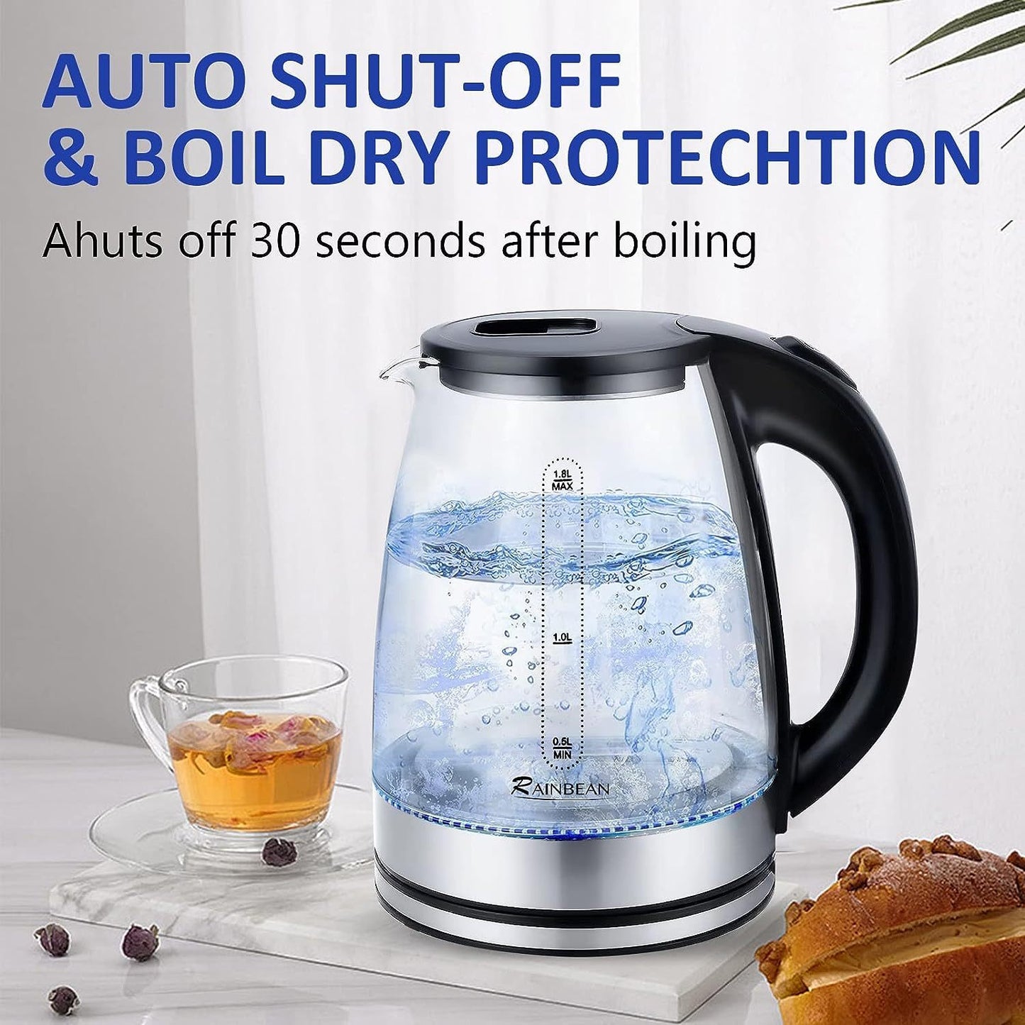 Boil Smarter – 1.8L Glass Electric Kettle with LED Glow & Auto Shut-Off Safety