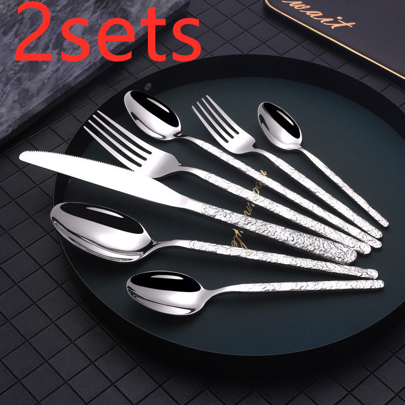 Western Steak Cutlery Set – Embossed Textured Handle Knife & Fork