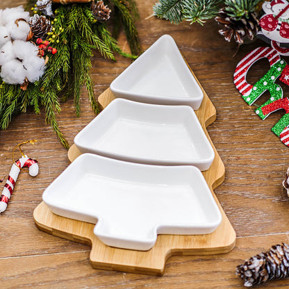 4-Piece Christmas Tree Ceramic Plate Set – Festive Holiday Dinner & Dessert Serving Plates
