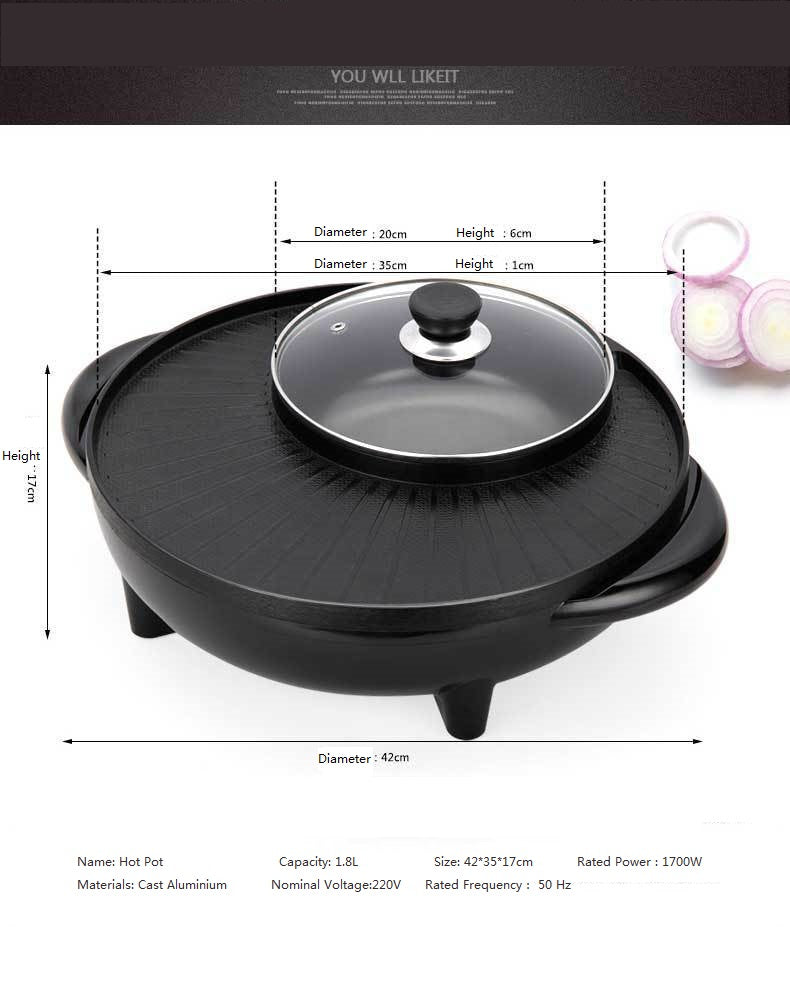 Multifunctional Electric Grill Pot – Non-Stick Electric Cooking Pot for Hot Pot & Grilling