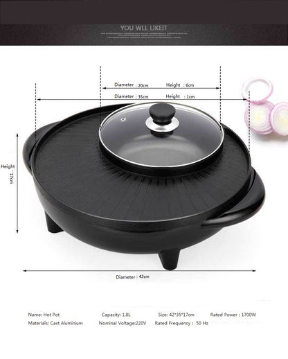 Multifunctional Electric Grill Pot – Non-Stick Electric Cooking Pot for Hot Pot & Grilling