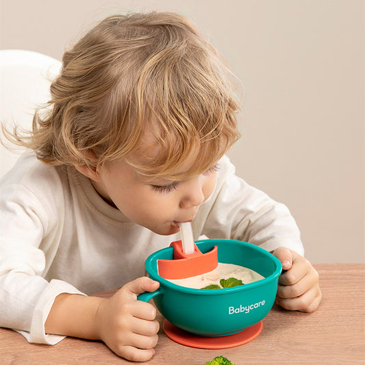Babycare 3-in-1 Baby Feeding Bowl with Straw – Suction Snack & Soup Bowl with Handles