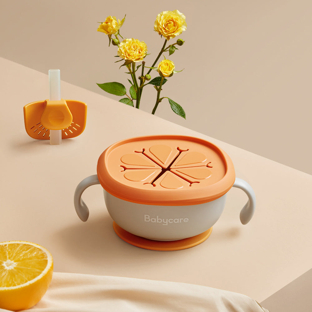 Babycare 3-in-1 Baby Feeding Bowl with Straw – Suction Snack & Soup Bowl with Handles