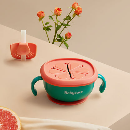 Babycare 3-in-1 Baby Feeding Bowl with Straw – Suction Snack & Soup Bowl with Handles