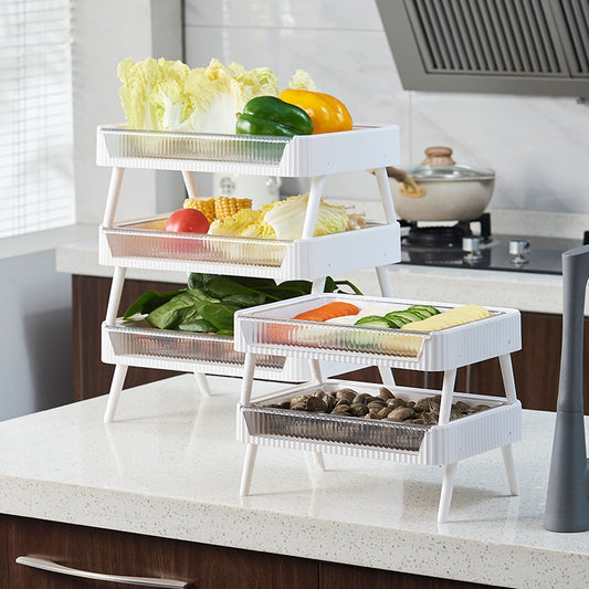 Foldable Kitchen Storage Rack with Draining Basket – Stackable Fruit & Vegetable Organizer, Space-Saving Shelf