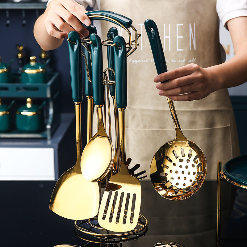 7-Piece Stainless Steel & Silicone Kitchen Utensil Set – Spatula, Turner, Ladle, Serving Spoon & Pasta Server