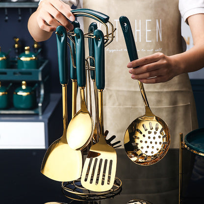 7-Piece Stainless Steel & Silicone Kitchen Utensil Set – Spatula, Turner, Ladle, Serving Spoon & Pasta Server
