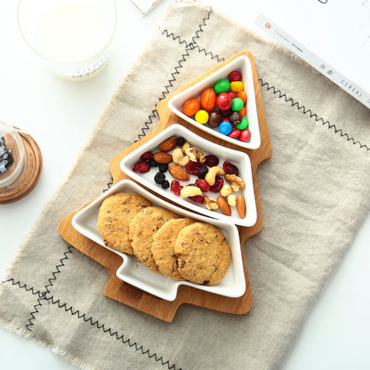 4-Piece Christmas Tree Ceramic Plate Set – Festive Holiday Dinner & Dessert Serving Plates