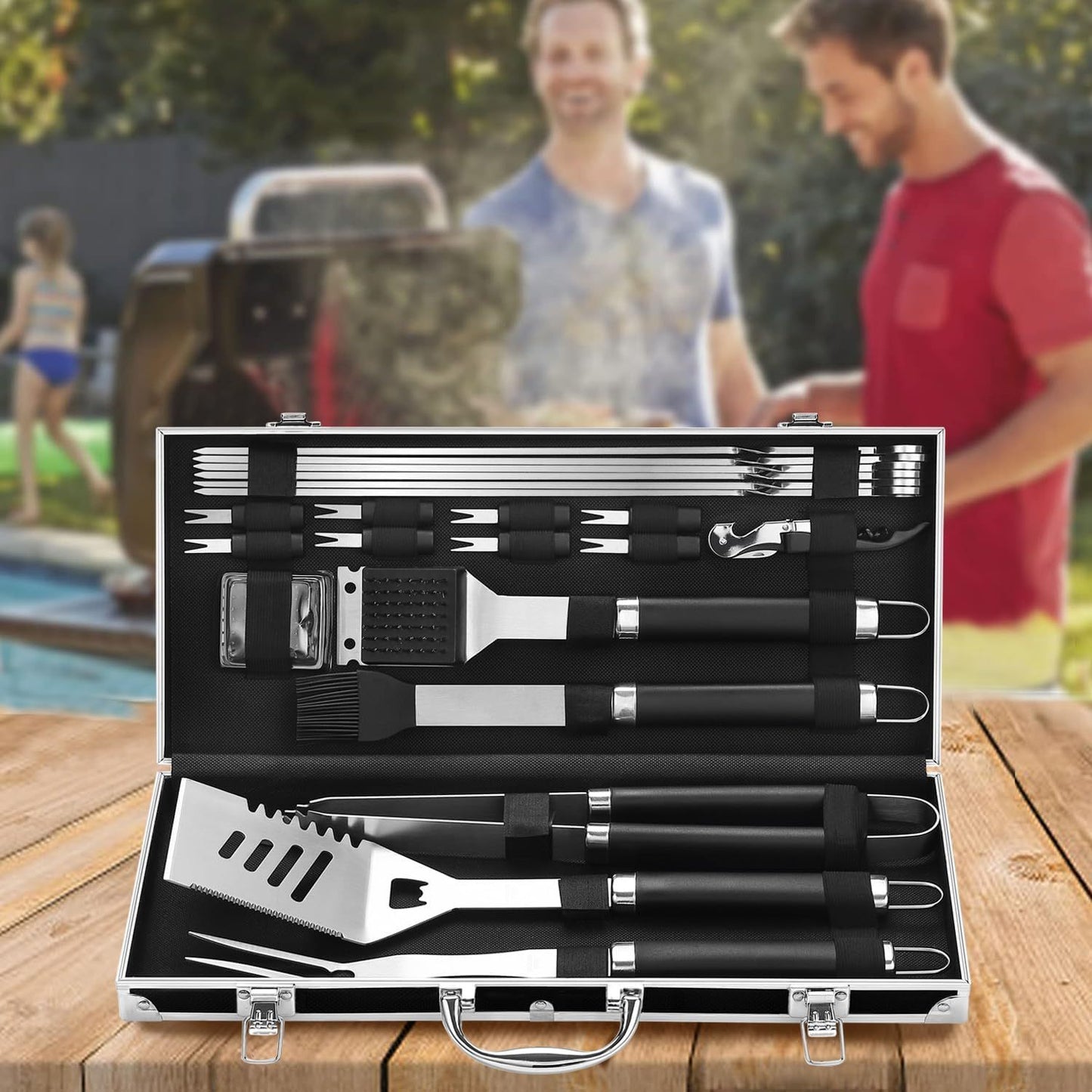 All-in-One BBQ Toolkit – Stainless Steel Grill Set with Case, Perfect for Outdoor Chef