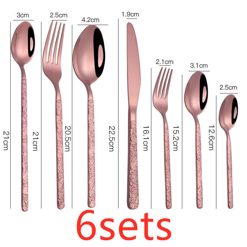 Western Steak Cutlery Set – Embossed Textured Handle Knife & Fork