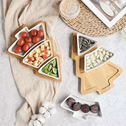 4-Piece Christmas Tree Ceramic Plate Set – Festive Holiday Dinner & Dessert Serving Plates