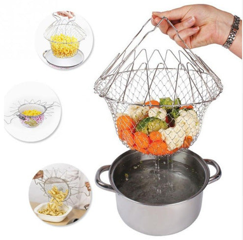 Professional Stainless Steel Telescopic Frying Basket – French Fries Degreasing Kitchen Tool