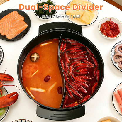 6L Electric Hot Pot with Divider – Dual Flavor Shabu Shabu Cooker, Non-Stick Hot Pot with Temperature Control (1100W)
