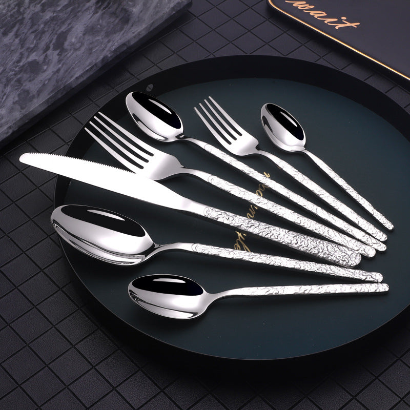 Western Steak Cutlery Set – Embossed Textured Handle Knife & Fork