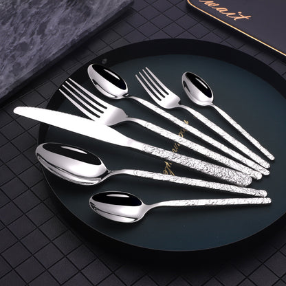 Western Steak Cutlery Set – Embossed Textured Handle Knife & Fork