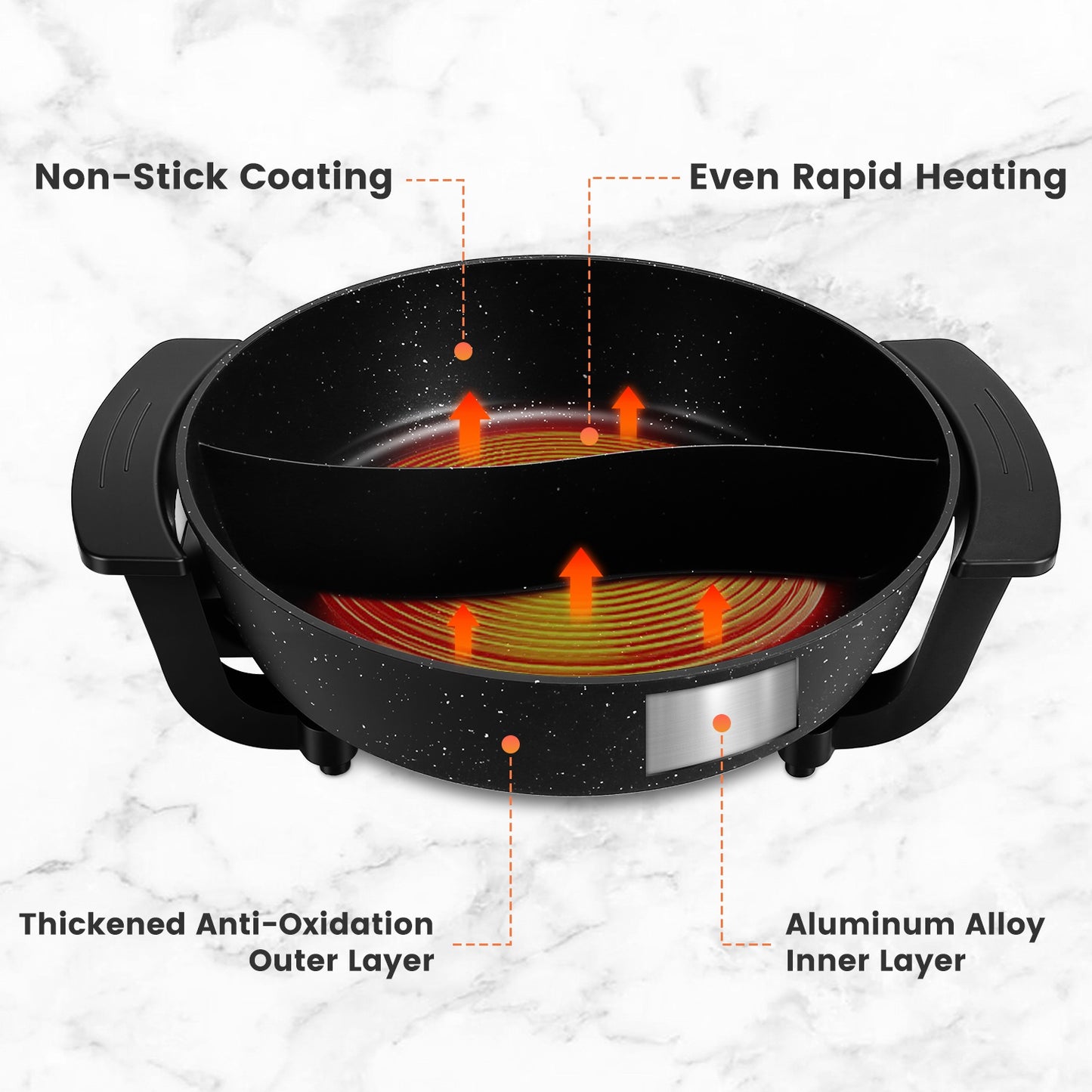 6L Electric Hot Pot with Divider – Dual Flavor Shabu Shabu Cooker, Non-Stick Hot Pot with Temperature Control (1100W)