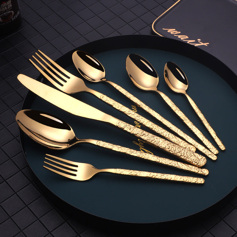 Western Steak Cutlery Set – Embossed Textured Handle Knife & Fork