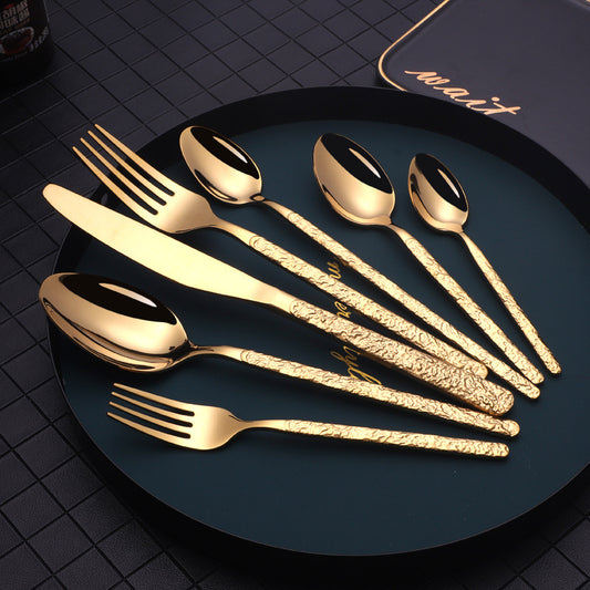 Western Steak Cutlery Set – Embossed Textured Handle Knife & Fork
