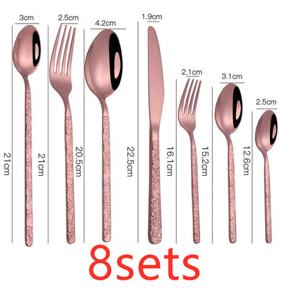 Western Steak Cutlery Set – Embossed Textured Handle Knife & Fork