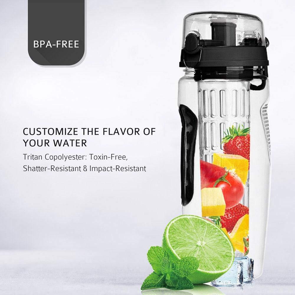 32oz Fruit Infuser Water Bottle – BPA-Free Plastic Sports Bottle with Removable Infuser