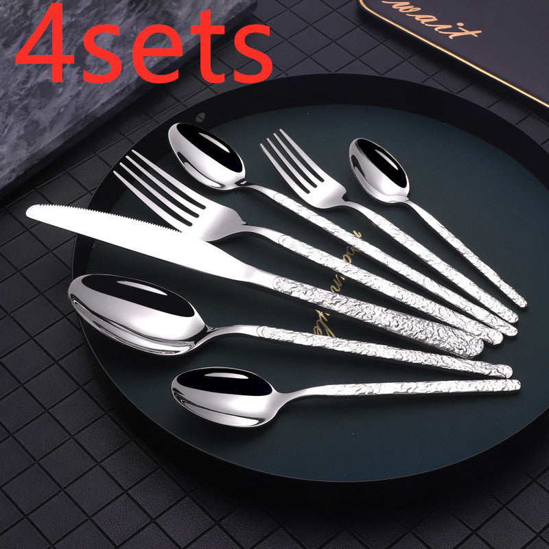 Western Steak Cutlery Set – Embossed Textured Handle Knife & Fork