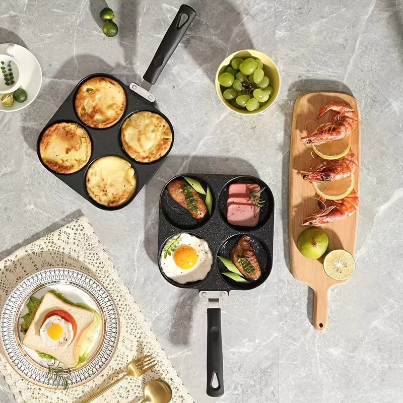 4-Hole Non-Stick Omelet & Pancake Pan – Multi-Functional Breakfast Egg & Burger Maker