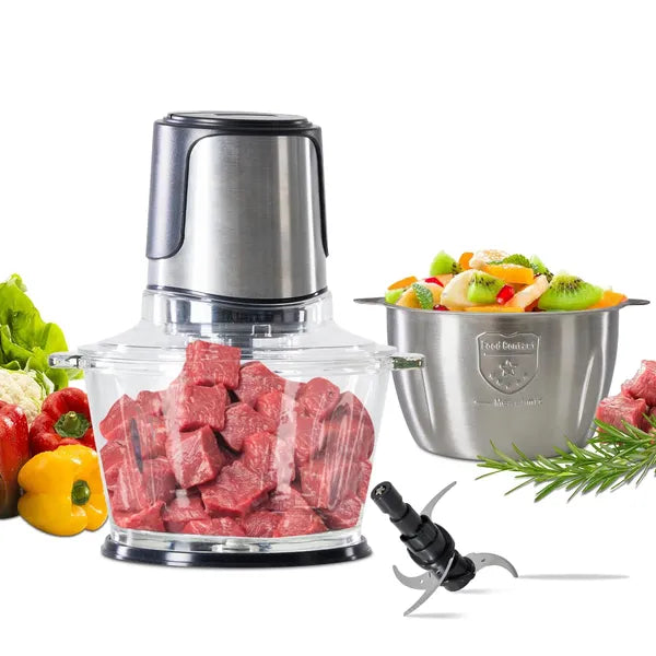 Electric Food Processor with Dual Bowls – Multi-Function Meat Grinder & Vegetable Chopper for Kitchen