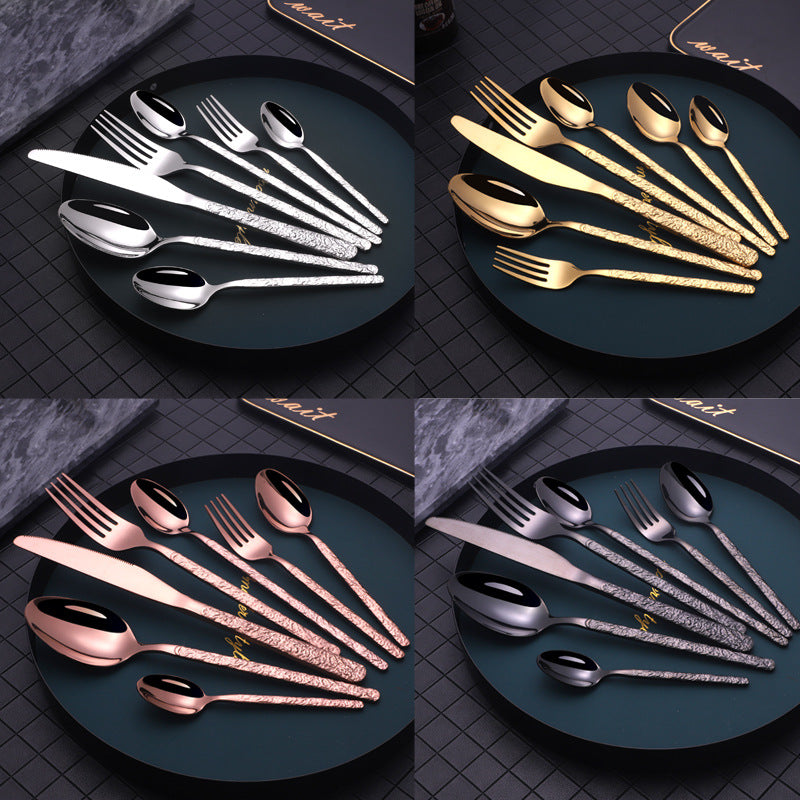 Western Steak Cutlery Set – Embossed Textured Handle Knife & Fork