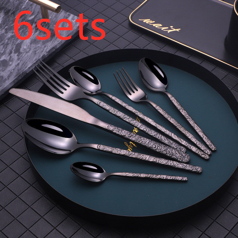 Western Steak Cutlery Set – Embossed Textured Handle Knife & Fork