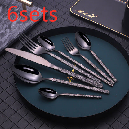 Western Steak Cutlery Set – Embossed Textured Handle Knife & Fork
