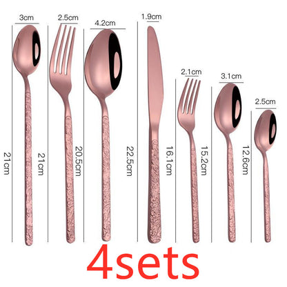 Western Steak Cutlery Set – Embossed Textured Handle Knife & Fork