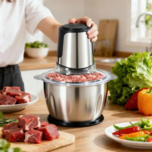 Electric Food Processor with Dual Bowls – Multi-Function Meat Grinder & Vegetable Chopper for Kitchen
