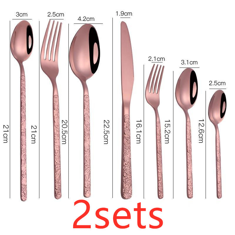 Western Steak Cutlery Set – Embossed Textured Handle Knife & Fork