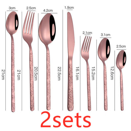 Western Steak Cutlery Set – Embossed Textured Handle Knife & Fork