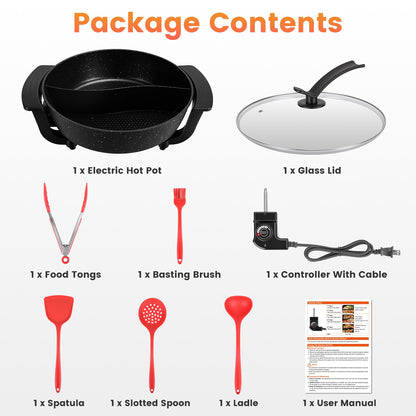 6L Electric Hot Pot with Divider – Dual Flavor Shabu Shabu Cooker, Non-Stick Hot Pot with Temperature Control (1100W)