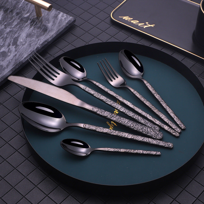 Western Steak Cutlery Set – Embossed Textured Handle Knife & Fork