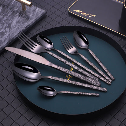 Western Steak Cutlery Set – Embossed Textured Handle Knife & Fork